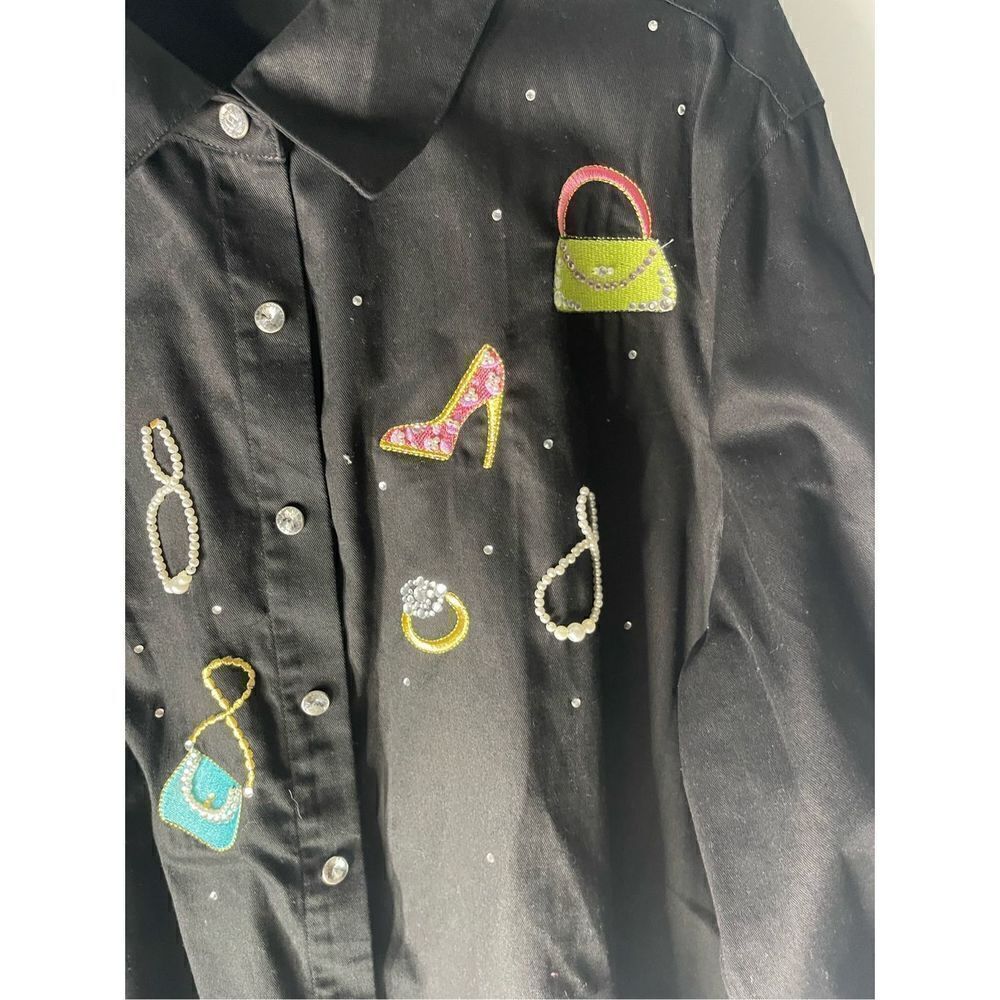 Quacker Factory Novelty Embroidered Embellished Button Front Shacket Women’s siz - Picture 6 of 7